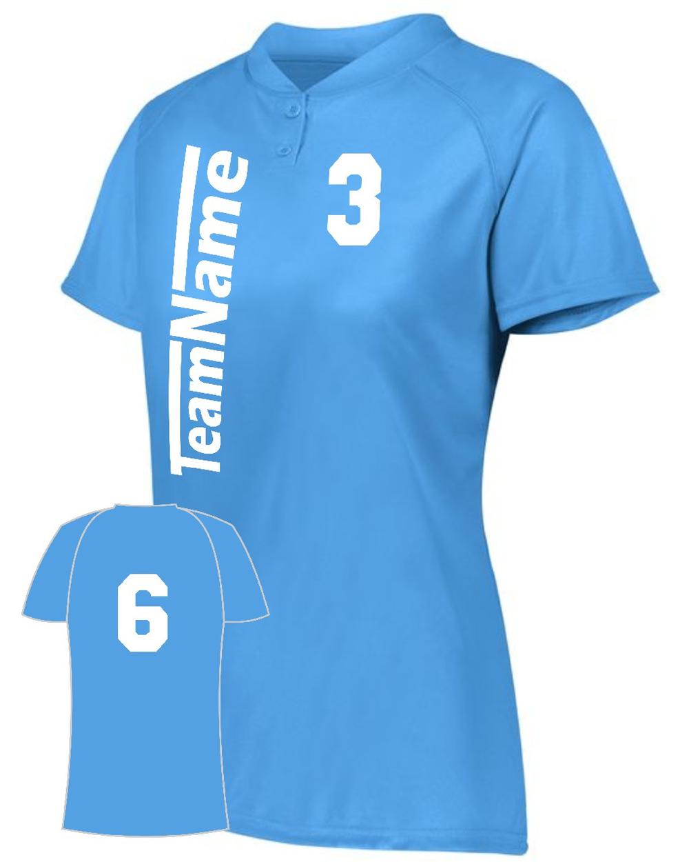 Augusta Women's Attain 2-Button Custom Softball Jersey, color: Columbia Blue