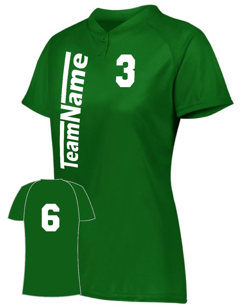 Augusta Women's Attain 2-Button Custom Softball Jersey, color: Dark Green