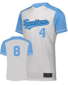 Augusta Closer 2-Button Custom Baseball Jersey, color: White/Columbia