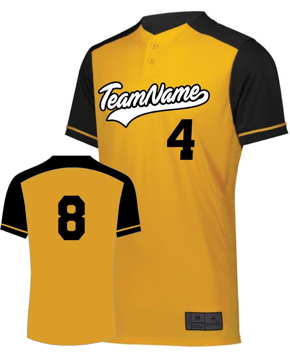 Augusta Youth Closer 2-Button Custom Baseball Jersey, color: Gold/Black