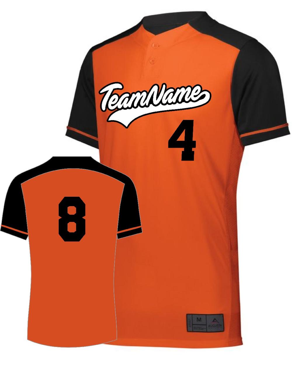 Augusta Youth Closer 2-Button Custom Baseball Jersey, color: Orange/Black