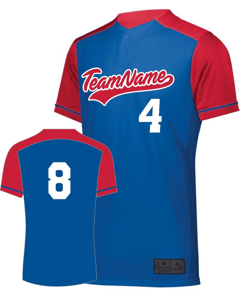 Augusta Youth Closer 2-Button Custom Baseball Jersey, color: Royal/Scarlet