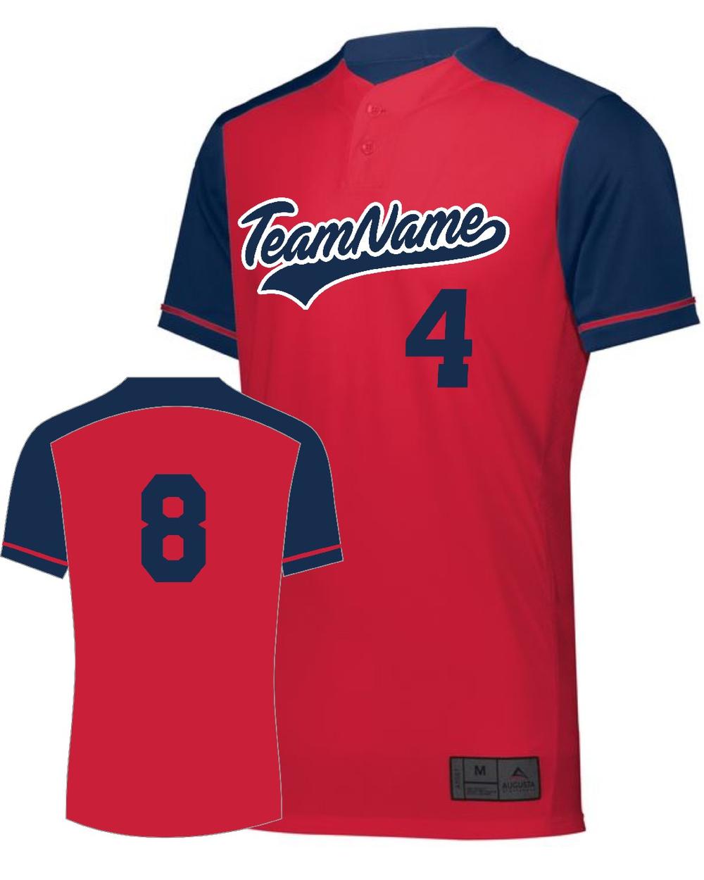 Augusta Closer 2-Button Custom Baseball Jersey, color: Scarlet/Navy