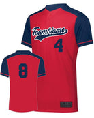 Augusta Closer 2-Button Custom Baseball Jersey, color: Scarlet/Navy