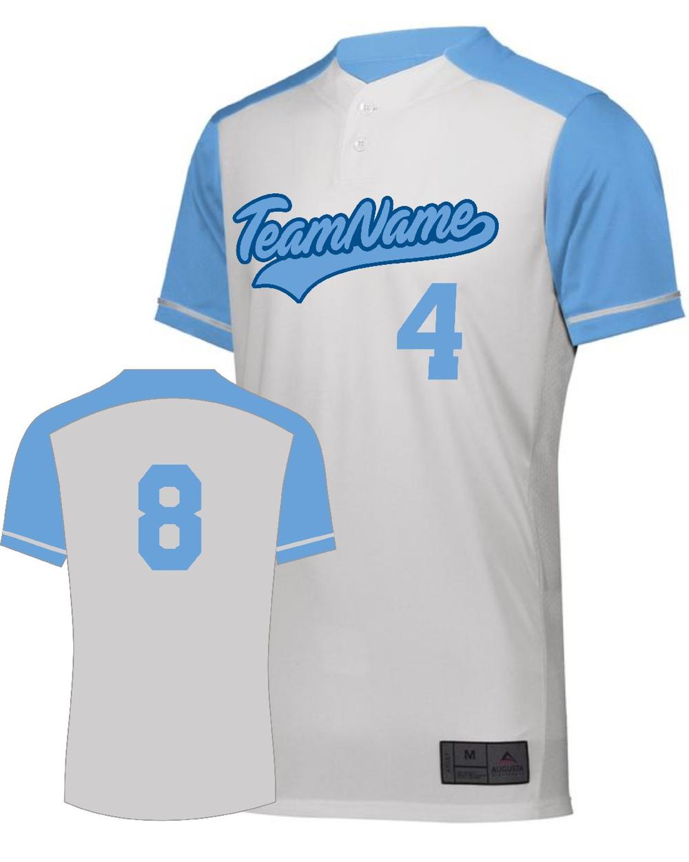 Augusta Youth Closer 2-Button Custom Baseball Jersey, color: White/Columbia