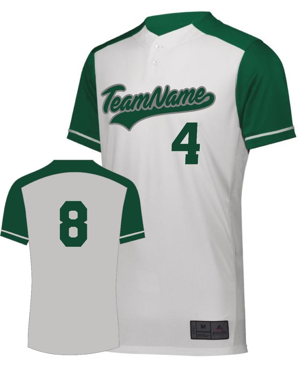 Augusta Youth Closer 2-Button Custom Baseball Jersey, color: White/Dark Green