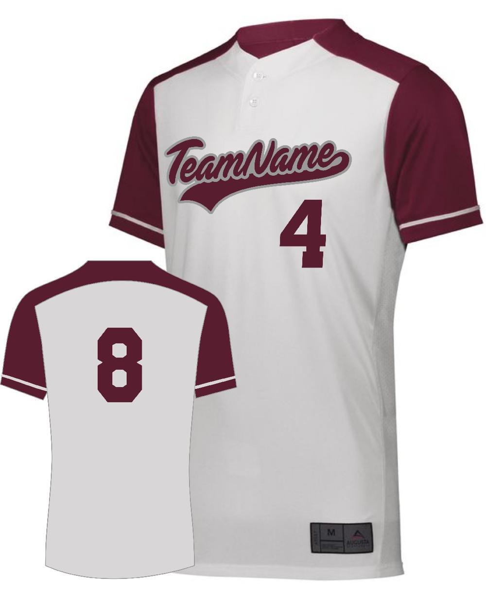 Augusta Youth Closer 2-Button Custom Baseball Jersey, color: White/Maroon