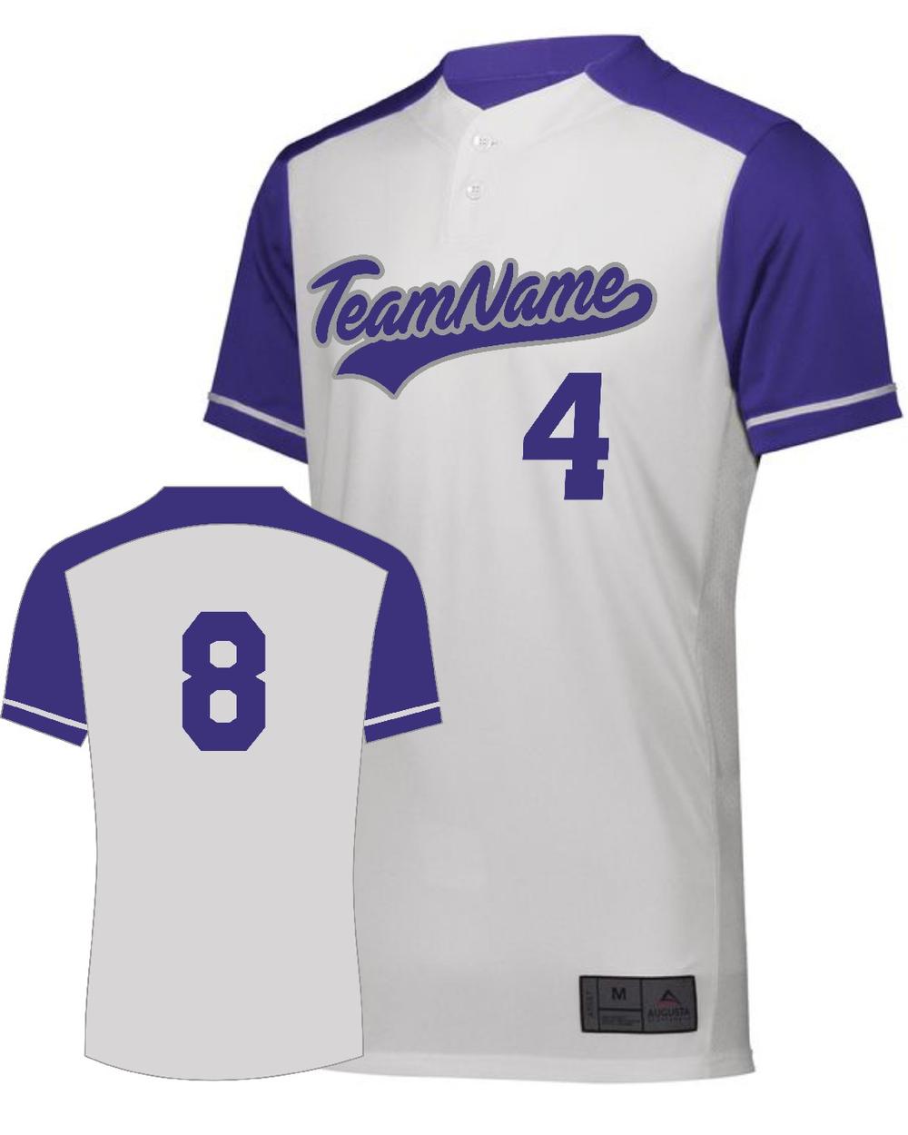 Augusta Youth Closer 2-Button Custom Baseball Jersey, color: White/Purple