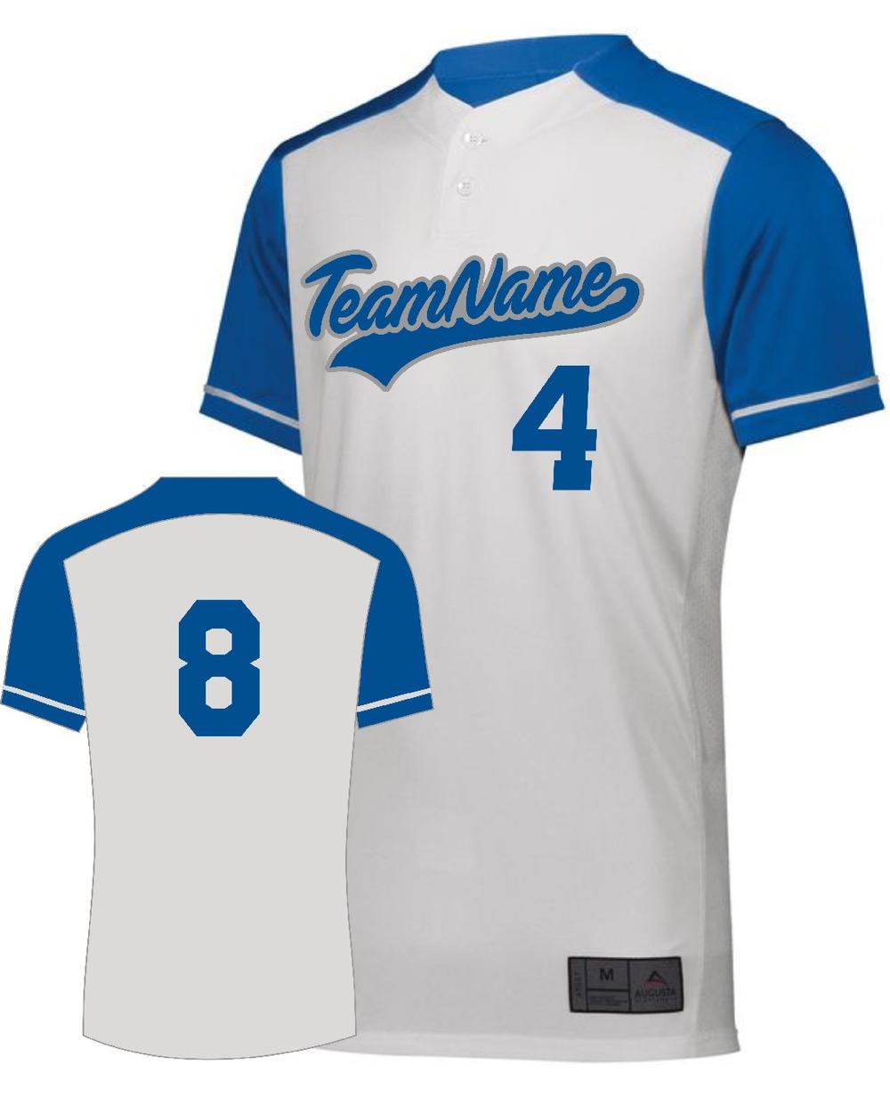 Augusta Youth Closer 2-Button Custom Baseball Jersey, color: White/Royal