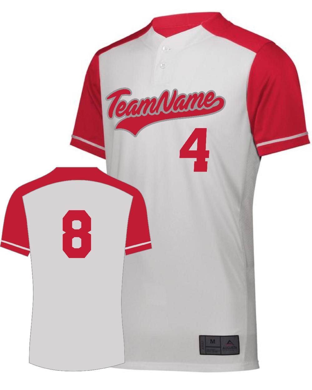 Augusta Youth Closer 2-Button Custom Baseball Jersey, color: White/Scarlet