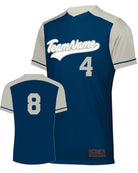 Augusta Closer 2-Button Custom Baseball Jersey, color: Navy/Silver Grey