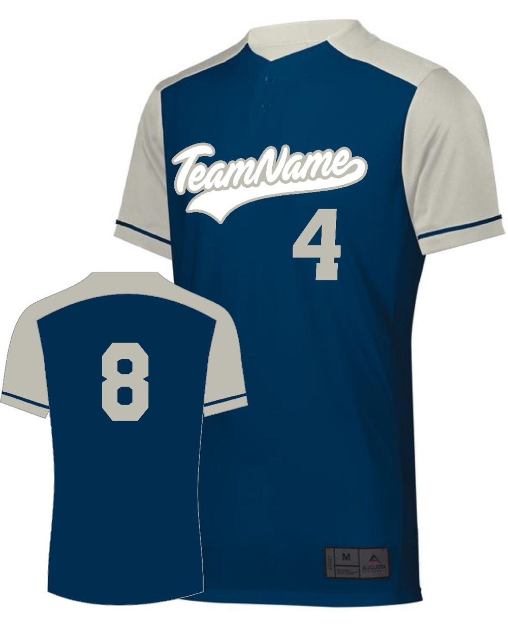 Augusta Youth Closer 2-Button Custom Baseball Jersey, color: Navy/Silver Grey