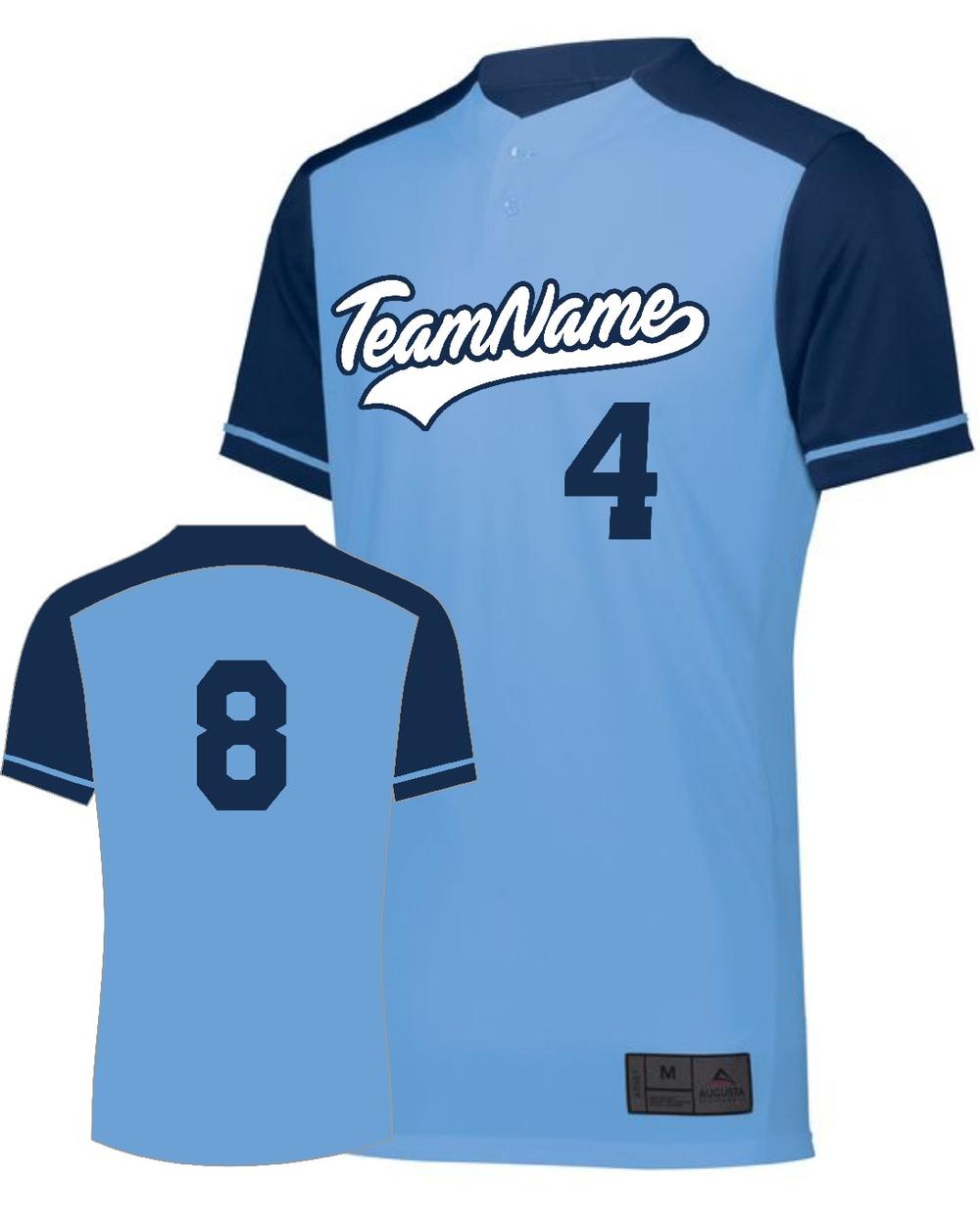 Augusta Youth Closer 2-Button Custom Baseball Jersey, color: Columbia/Navy