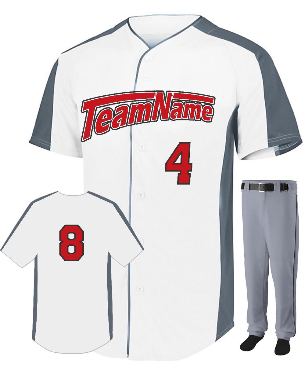 Augusta FirstBase Custom Baseball Uniform, color: White/Graphite