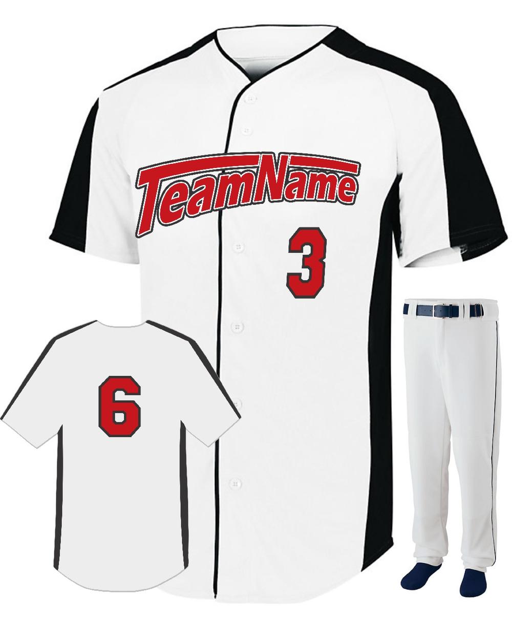 Augusta Youth FirstBase Custom Baseball Uniform, color: White/Black