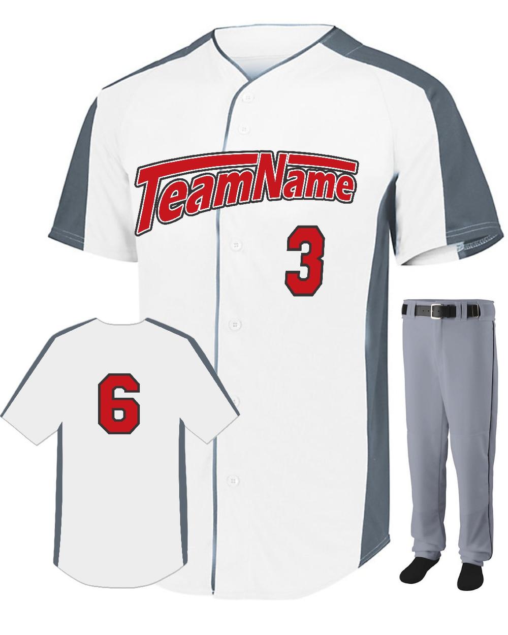 Augusta Youth FirstBase Custom Baseball Uniform, color: White/Graphite