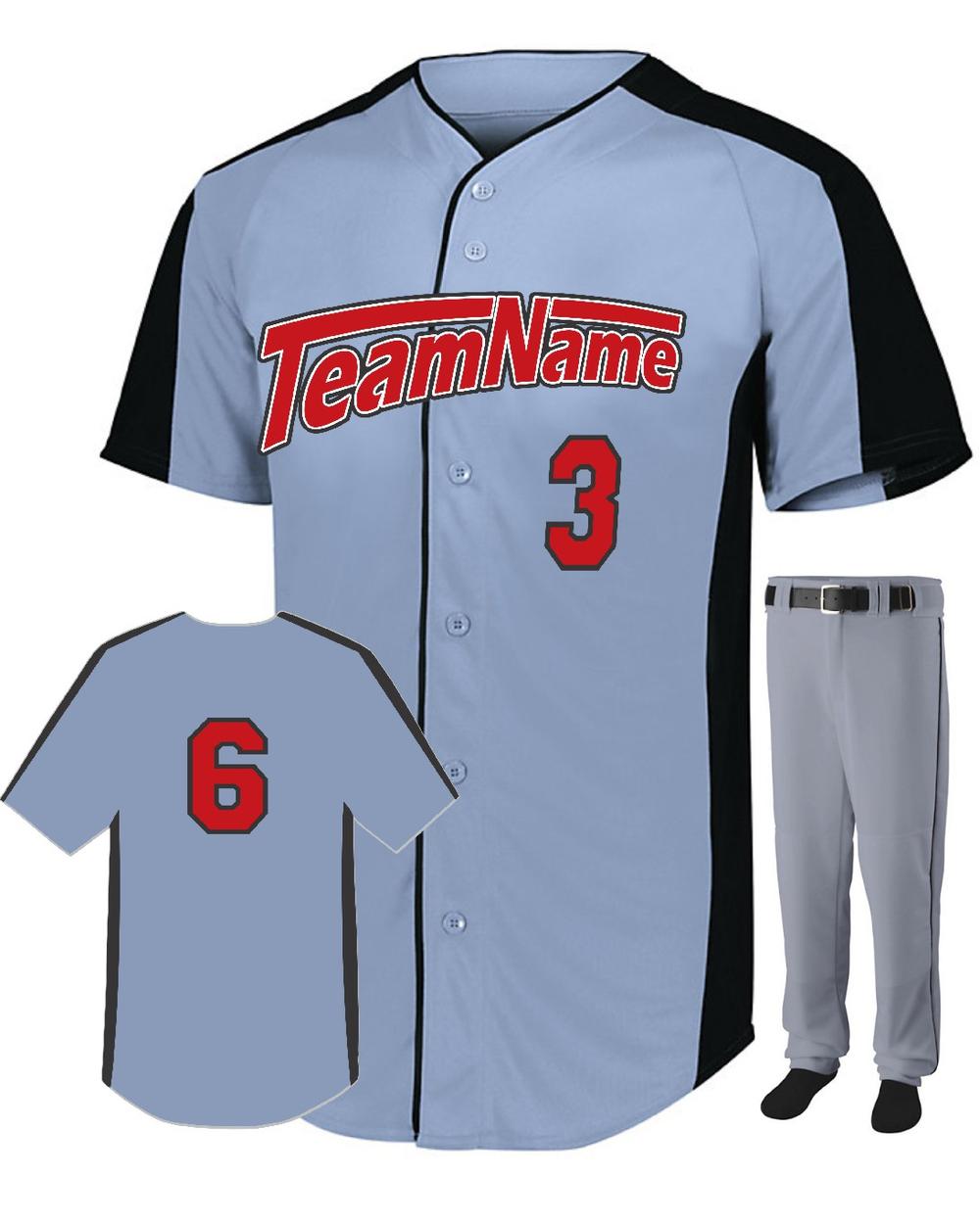 Augusta FirstBase Custom Baseball Uniform, color: Blue Grey/Black