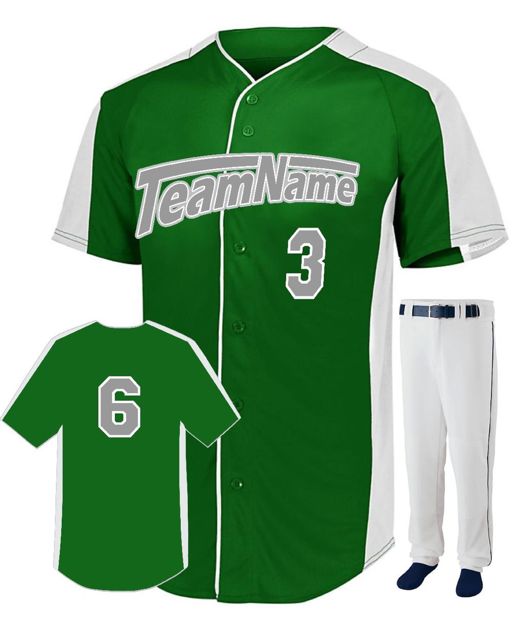 Augusta FirstBase Custom Baseball Uniform, color: Dark Green/White