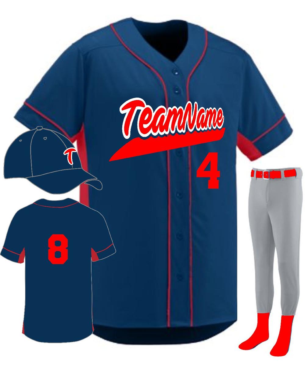 Augusta Youth Custom Slugger Baseball Uniform, color: Navy/Red