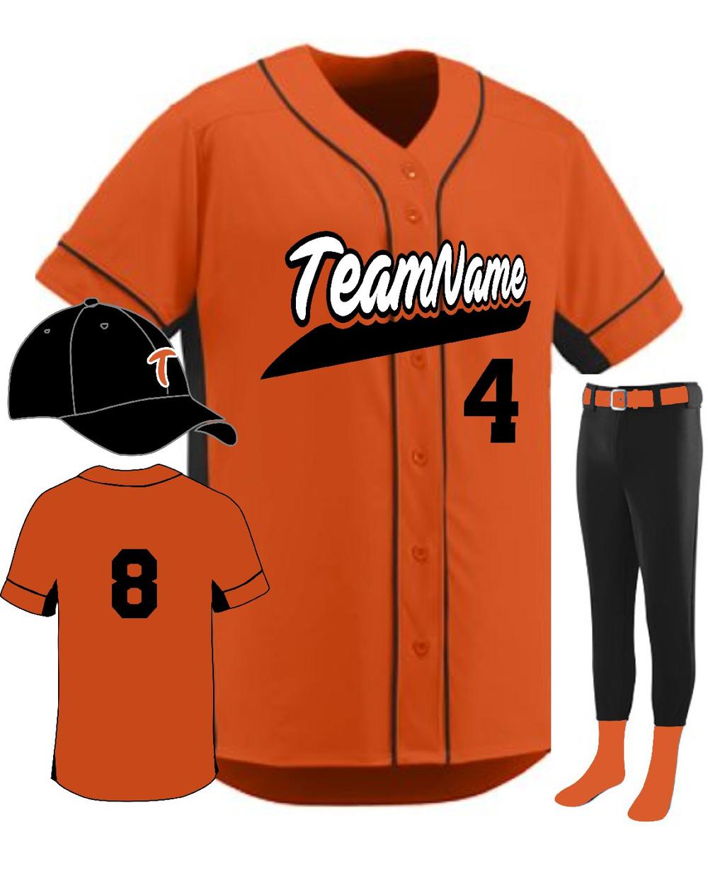 Augusta Youth Custom Slugger Baseball Uniform, color: Orange/Black
