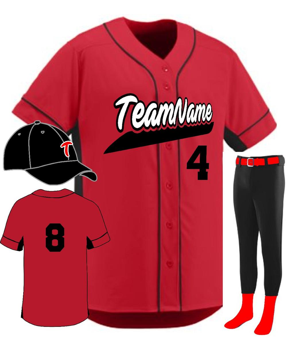 Augusta Youth Custom Slugger Baseball Uniform, color: Red/Black