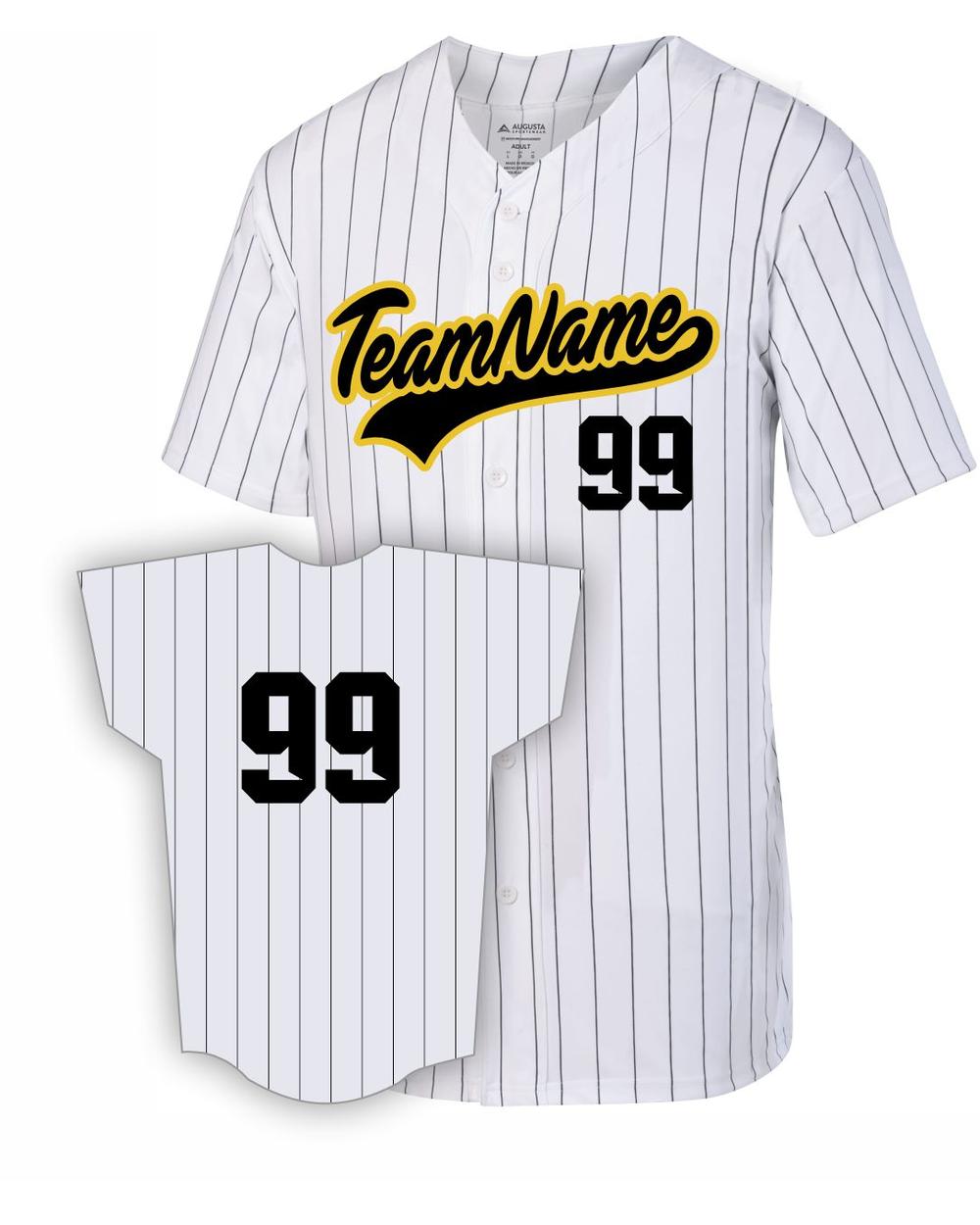 Augusta Pinstrip Full-Button Custom Baseball Jersey, color: White/Black
