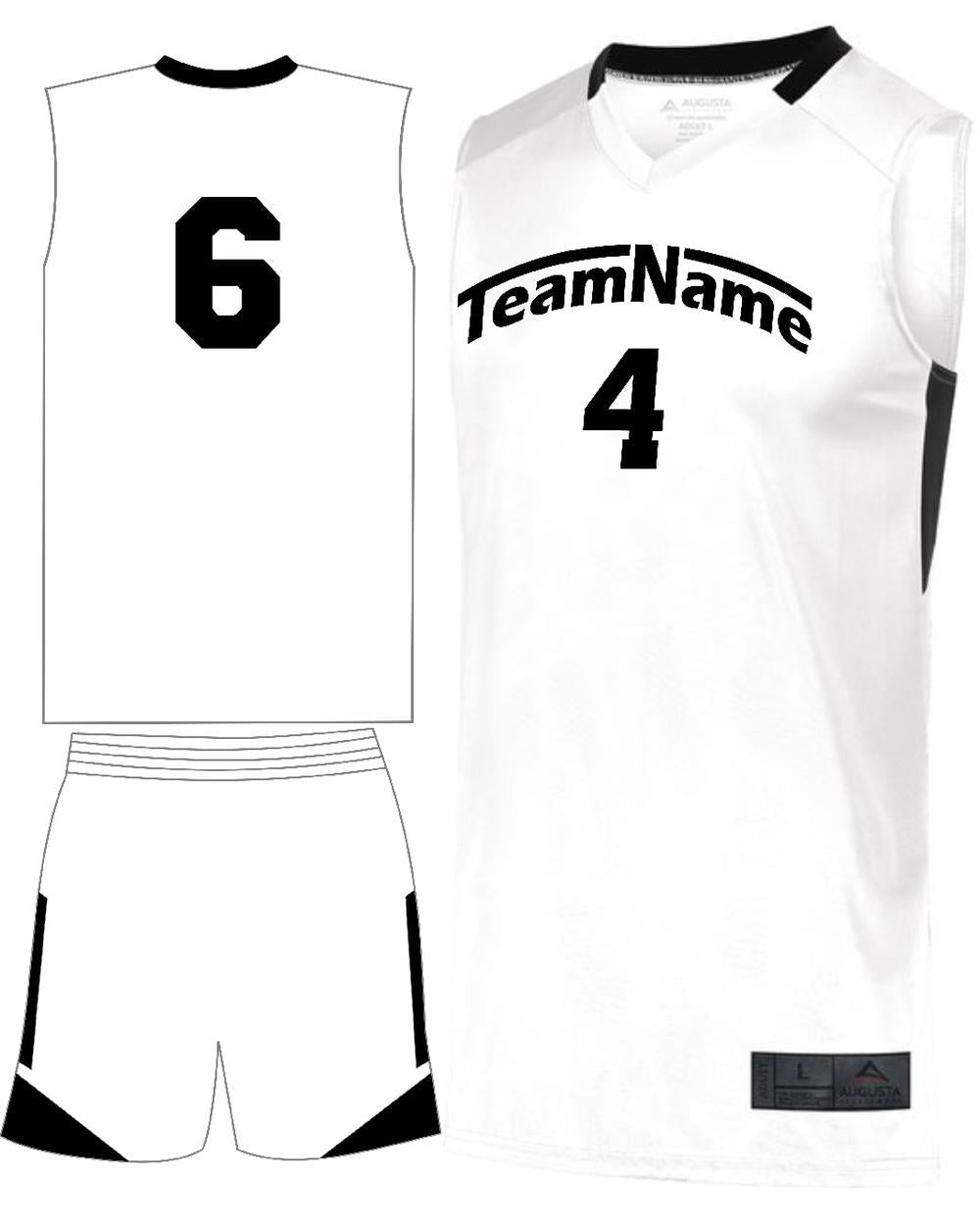 Augusta Youth Step-Back Custom Basketball Uniform, color: White/Black