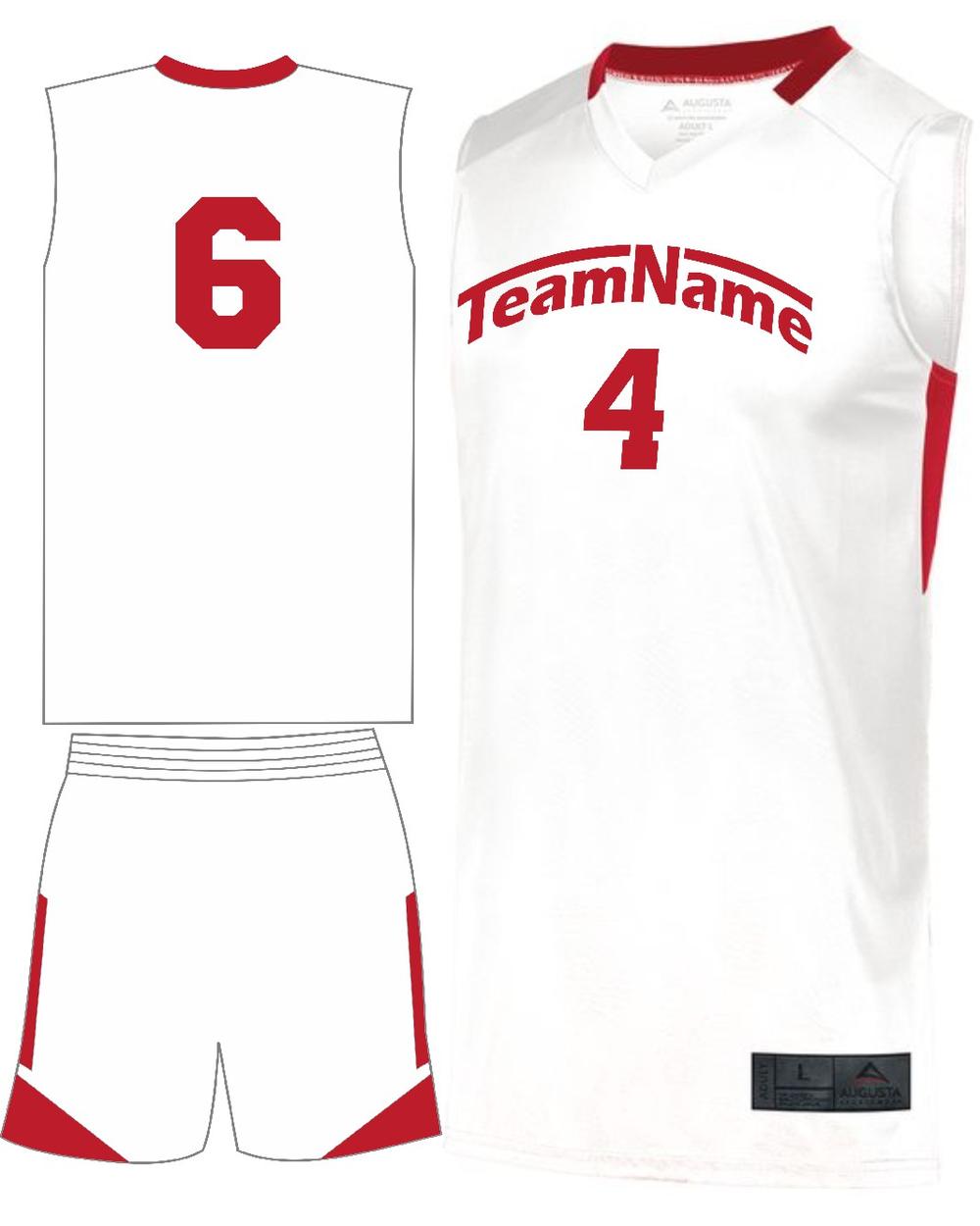 Augusta Youth Step-Back Custom Basketball Uniform, color: White/Red