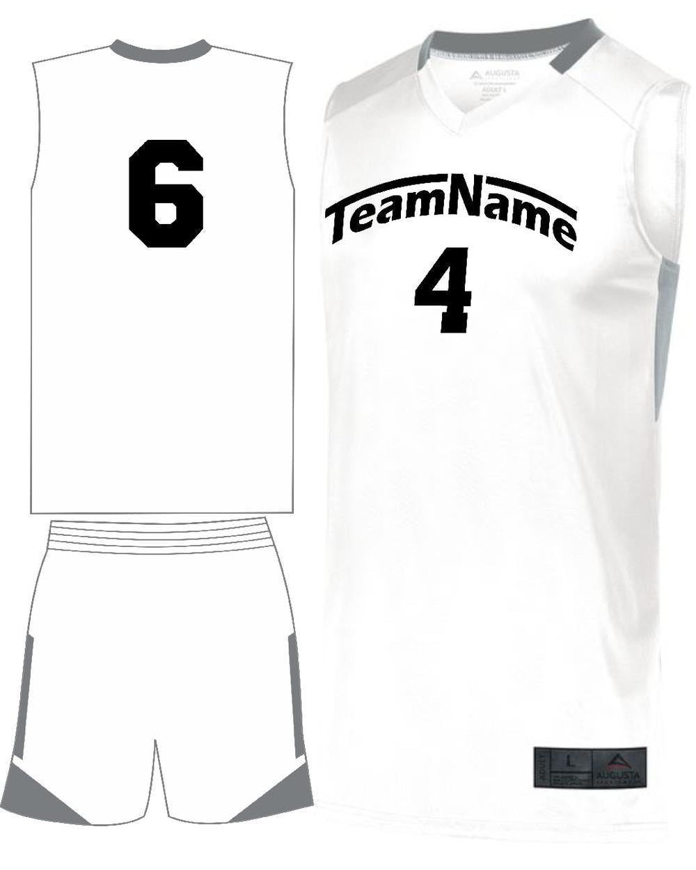 Augusta Youth Step-Back Custom Basketball Uniform, color: White/Silver