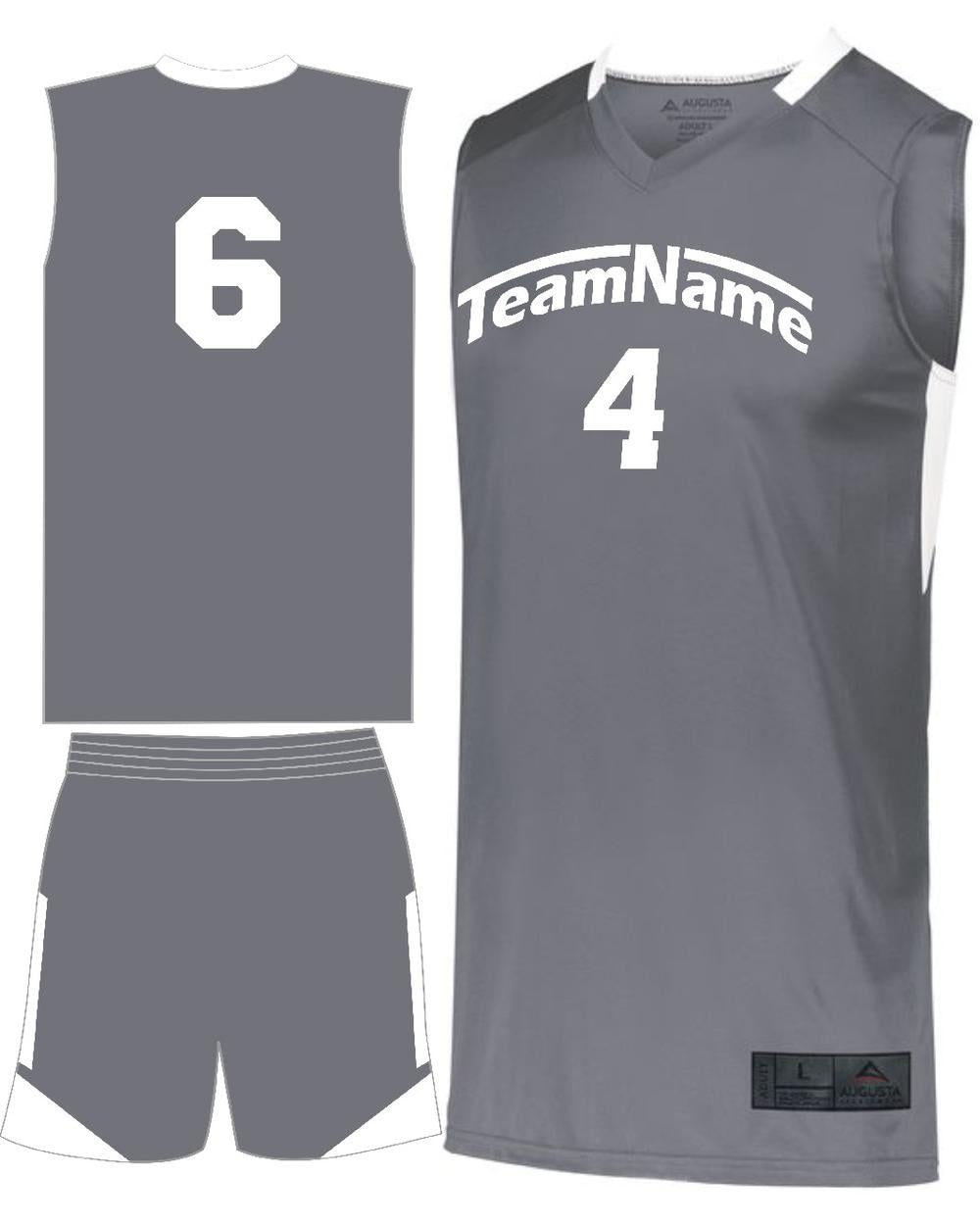 Augusta Youth Step-Back Custom Basketball Uniform, color: Graphite/White