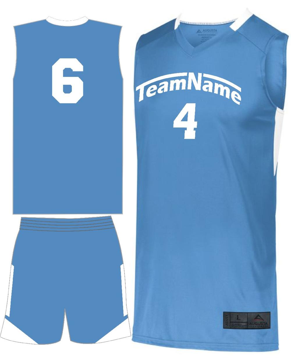 Augusta Youth Step-Back Custom Basketball Uniform, color: Columbia Blue/White