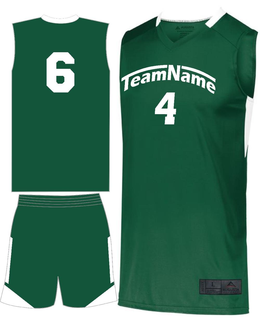 Augusta Youth Step-Back Custom Basketball Uniform, color: Dark Green/White