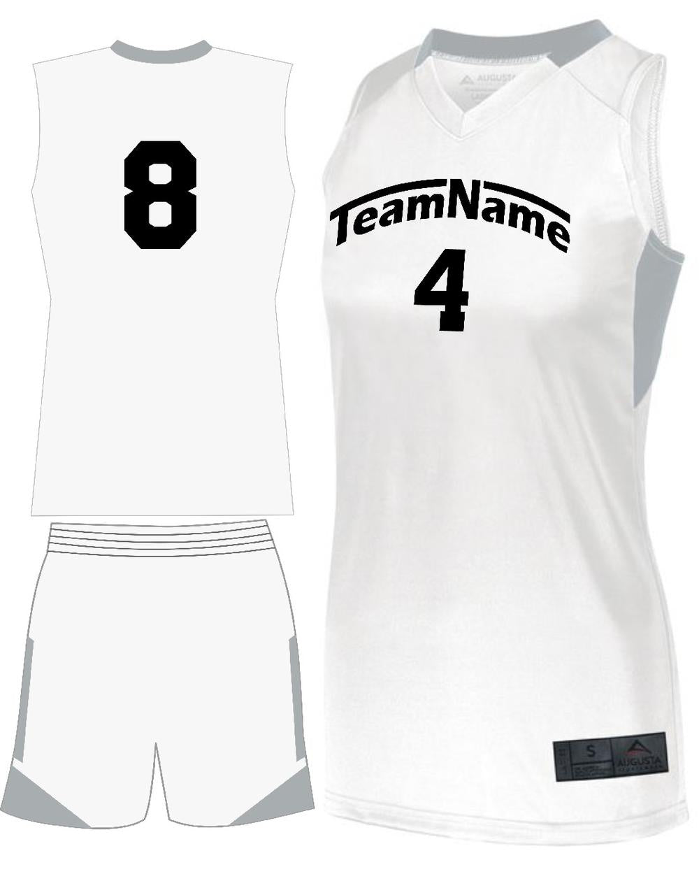 Augusta Women's Step-Back Custom Basketball Uniform, color: White/Silver
