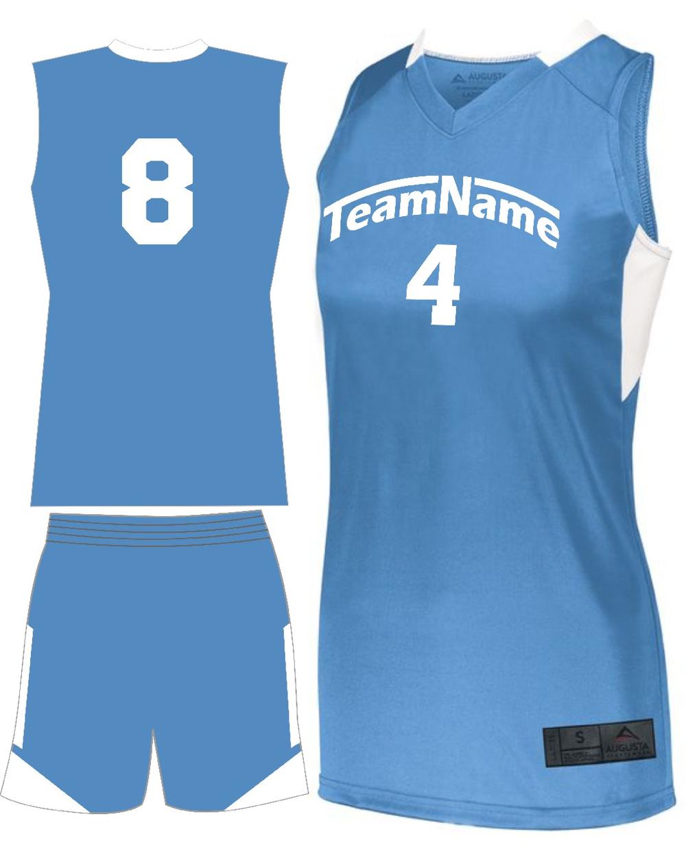 Augusta Women's Step-Back Custom Basketball Uniform, color: Columbia Blue/White