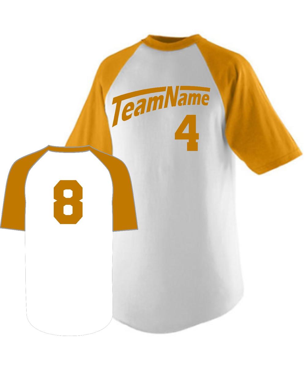 Augusta Raglan S/S Custom Baseball Jersey, color: White/Gold