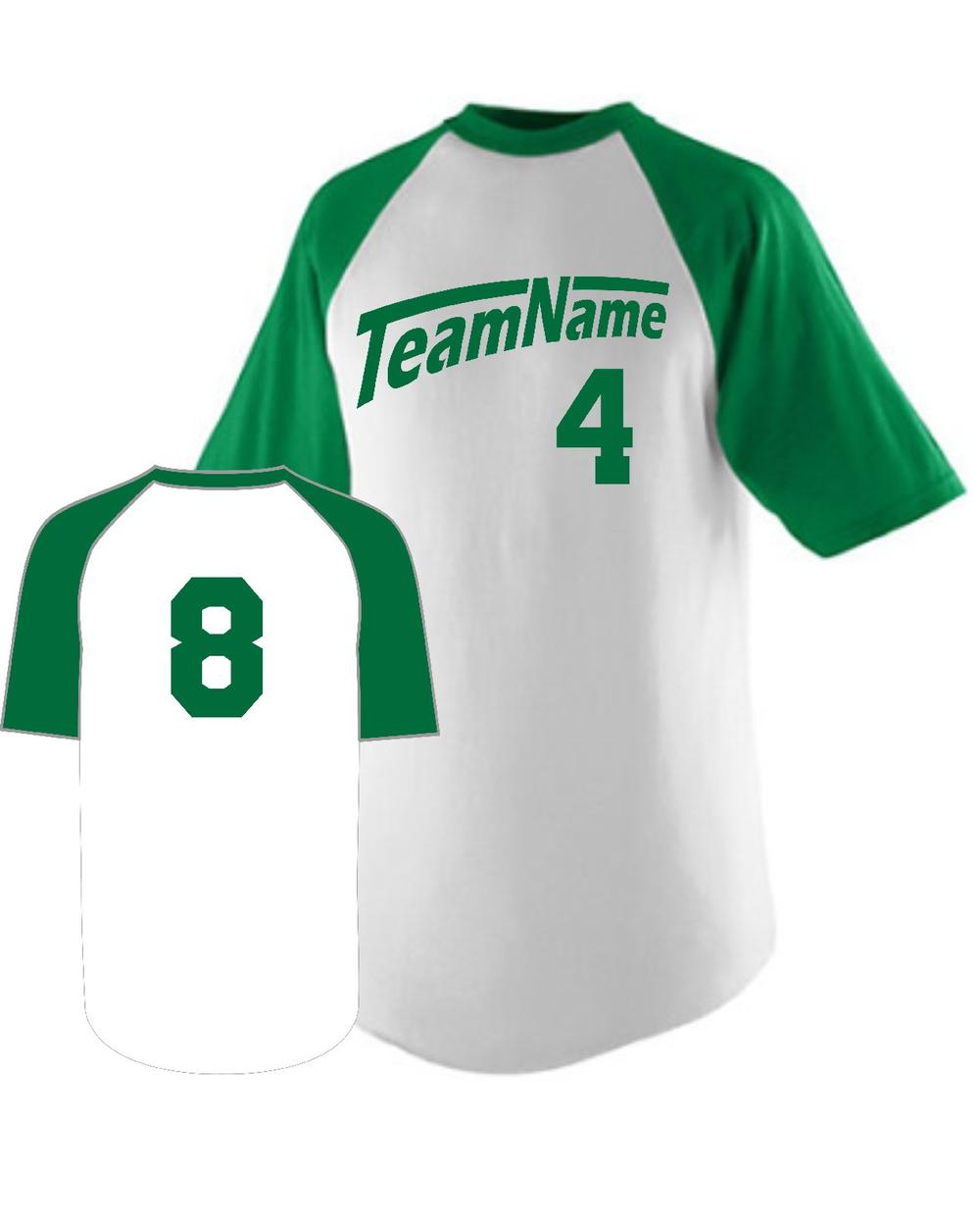 Augusta Men's Raglan S/S Custom Baseball Jersey, color: White/Kelly