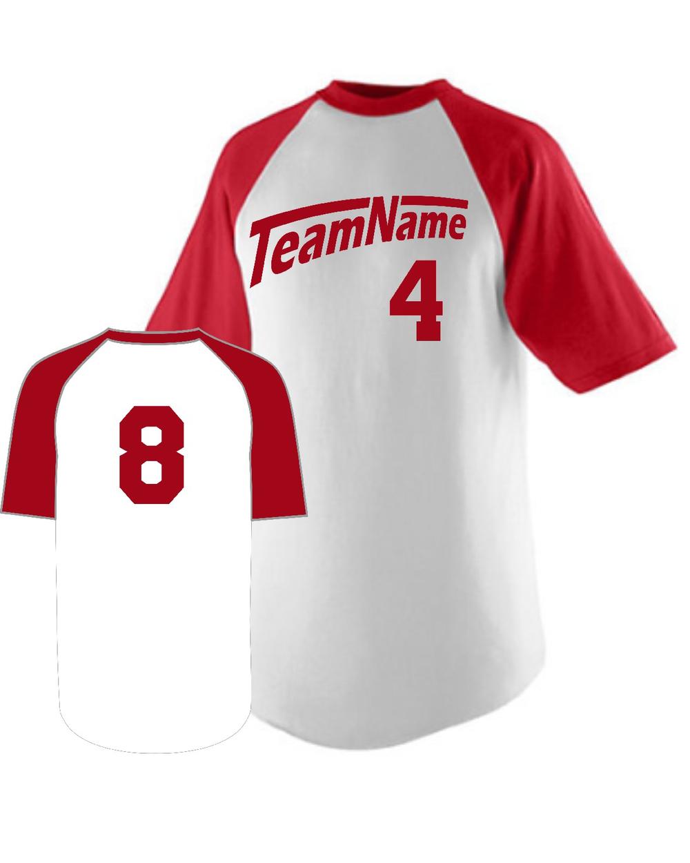 Augusta Men's Raglan S/S Custom Baseball Jersey, color: White/Red