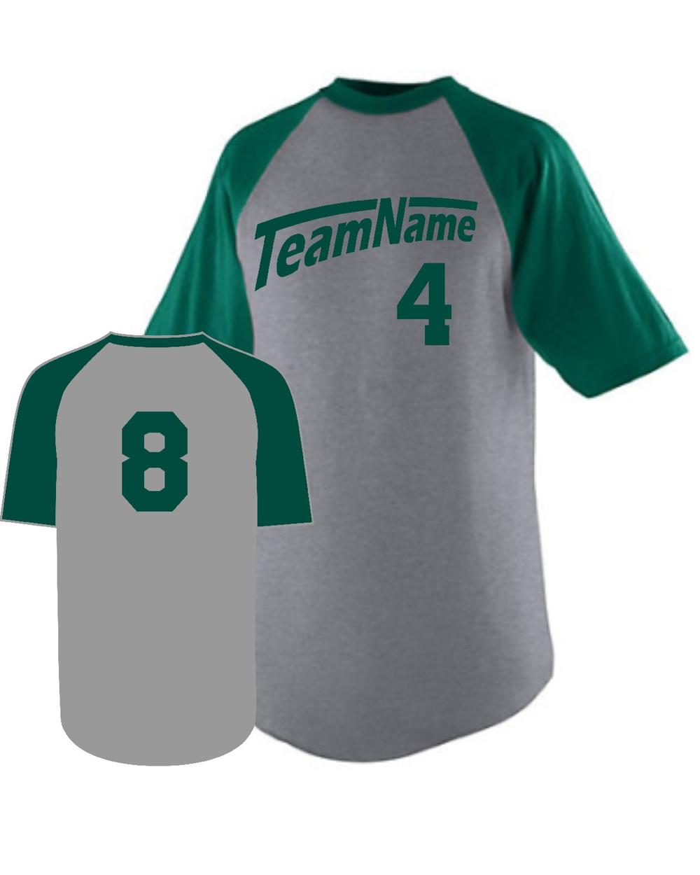 Augusta Men's Raglan S/S Custom Baseball Jersey, color: Athletic Heather/Dark Green