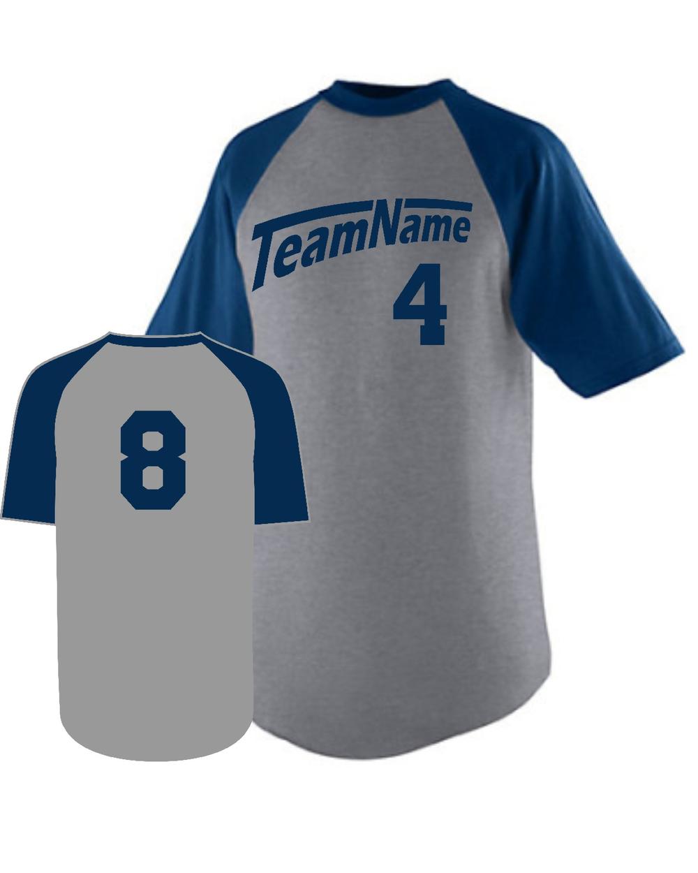 Augusta Men's Raglan S/S Custom Baseball Jersey, color: Athletic Heather/Navy