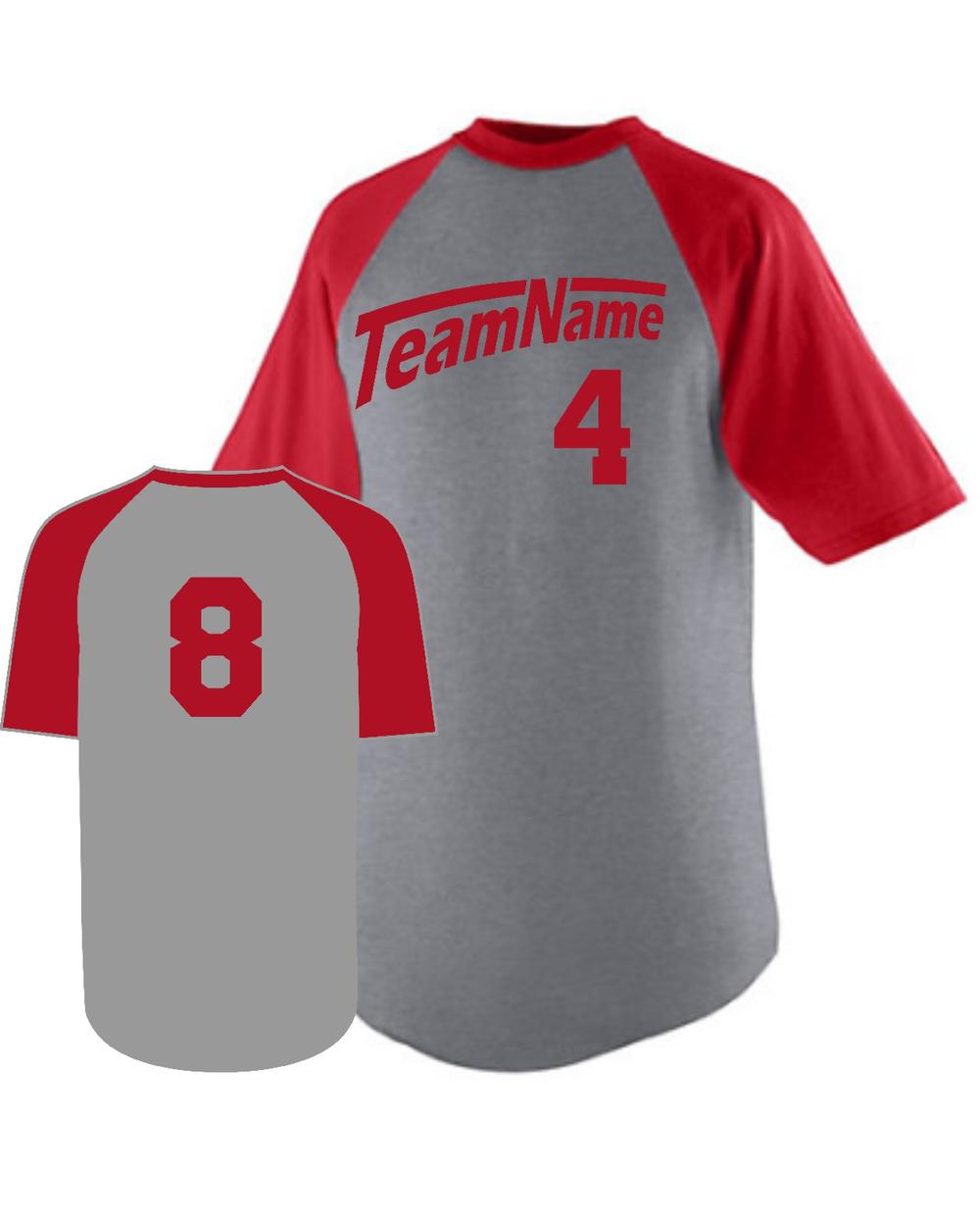 Augusta Raglan S/S Custom Baseball Jersey, color: Athletic Heather/Red