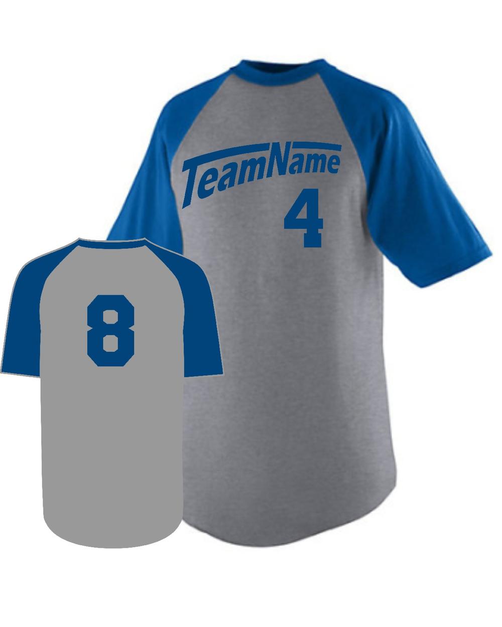 Augusta Raglan S/S Custom Baseball Jersey, color: Athletic Heather/Royal