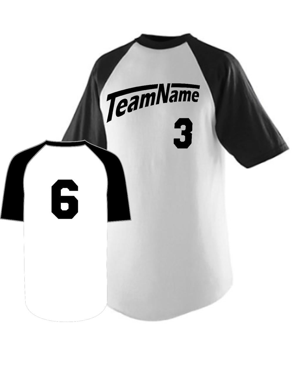 Augusta Youth Raglan S/S Custom Baseball Jersey, color: White/Black