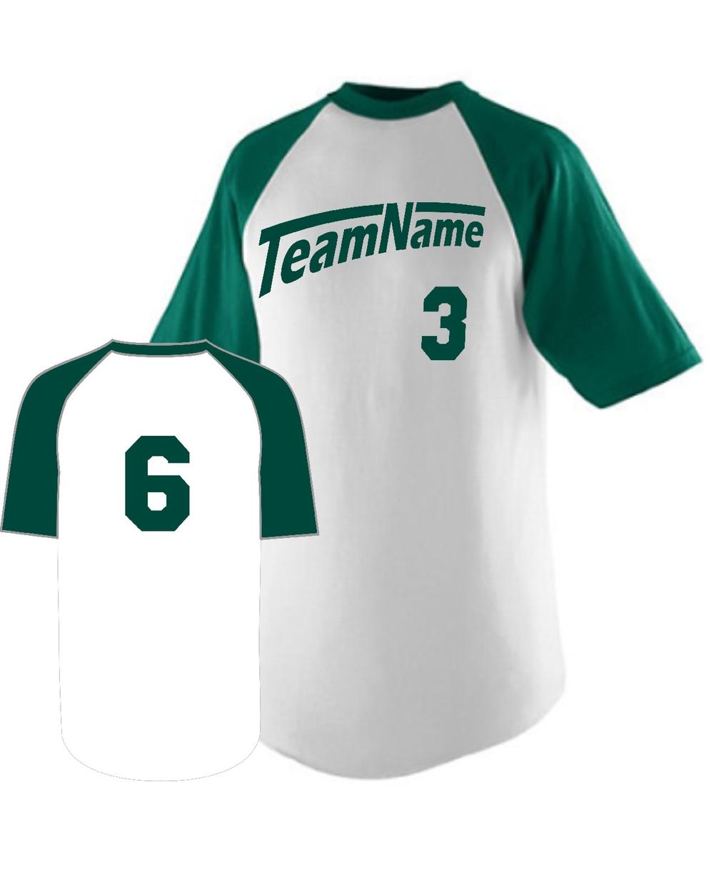 Augusta Youth Raglan S/S Custom Baseball Jersey, color: White/Dark Green