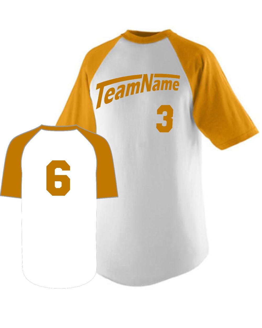 Augusta Youth Raglan S/S Custom Baseball Jersey, color: White/Gold