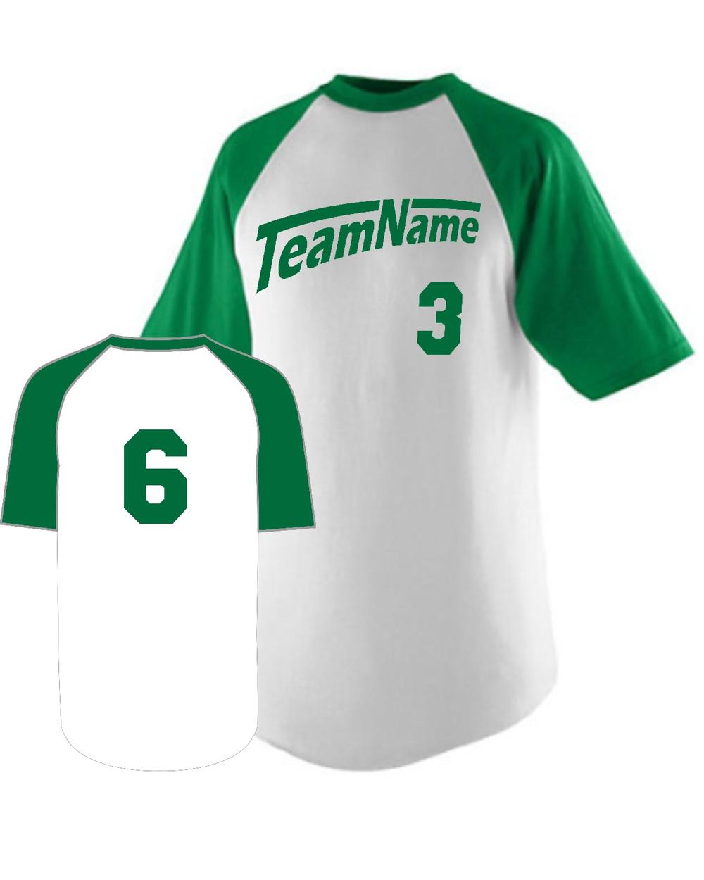 Augusta Raglan S/S Custom Baseball Jersey, color: White/Kelly