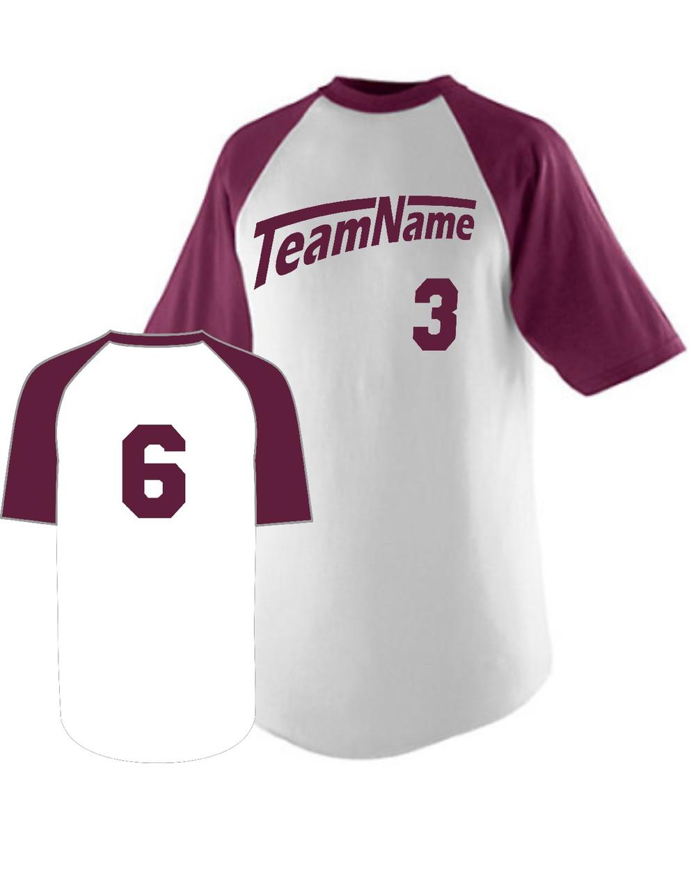 Augusta Youth Raglan S/S Custom Baseball Jersey, color: White/Maroon
