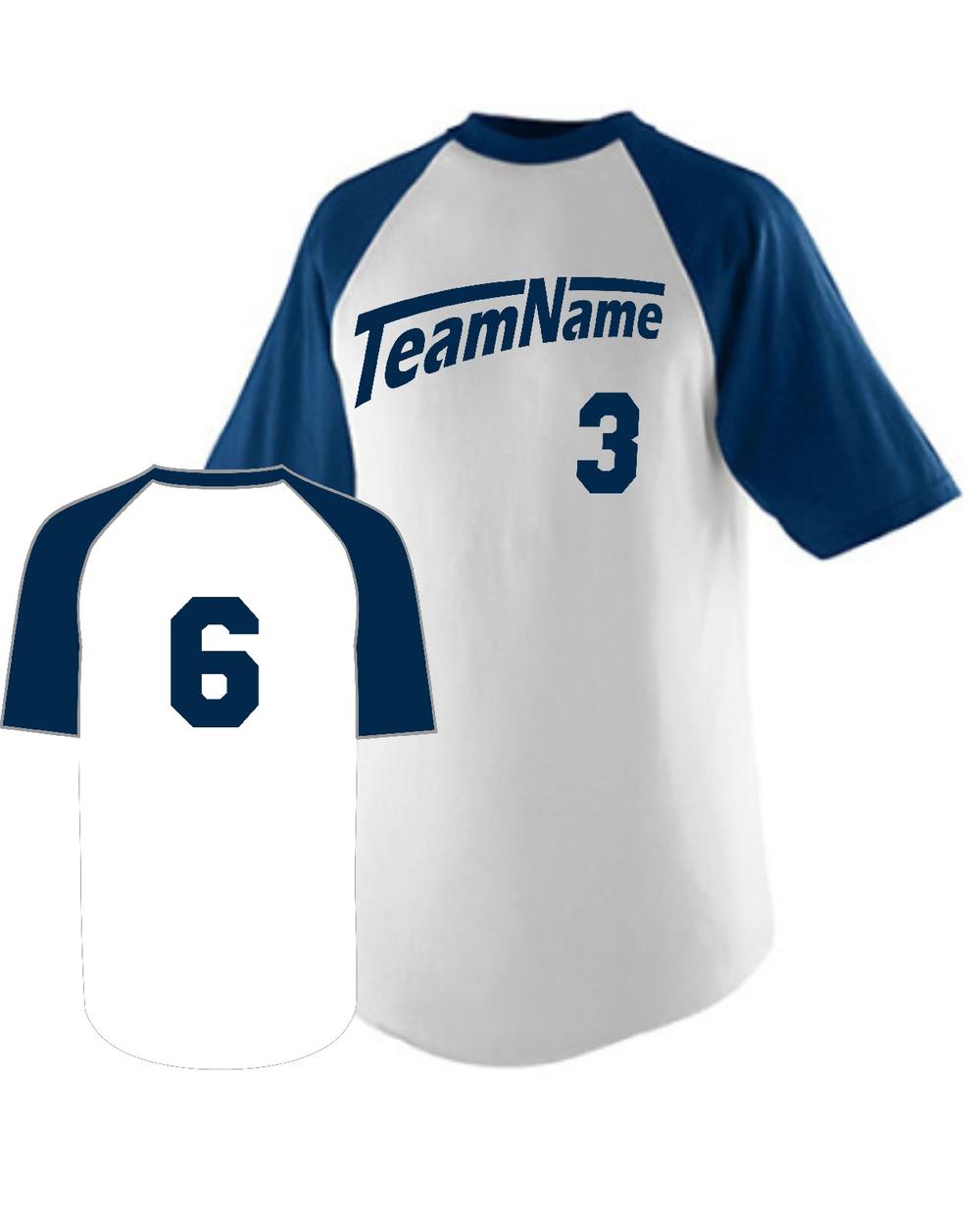 Augusta Youth Raglan S/S Custom Baseball Jersey, color: White/Navy