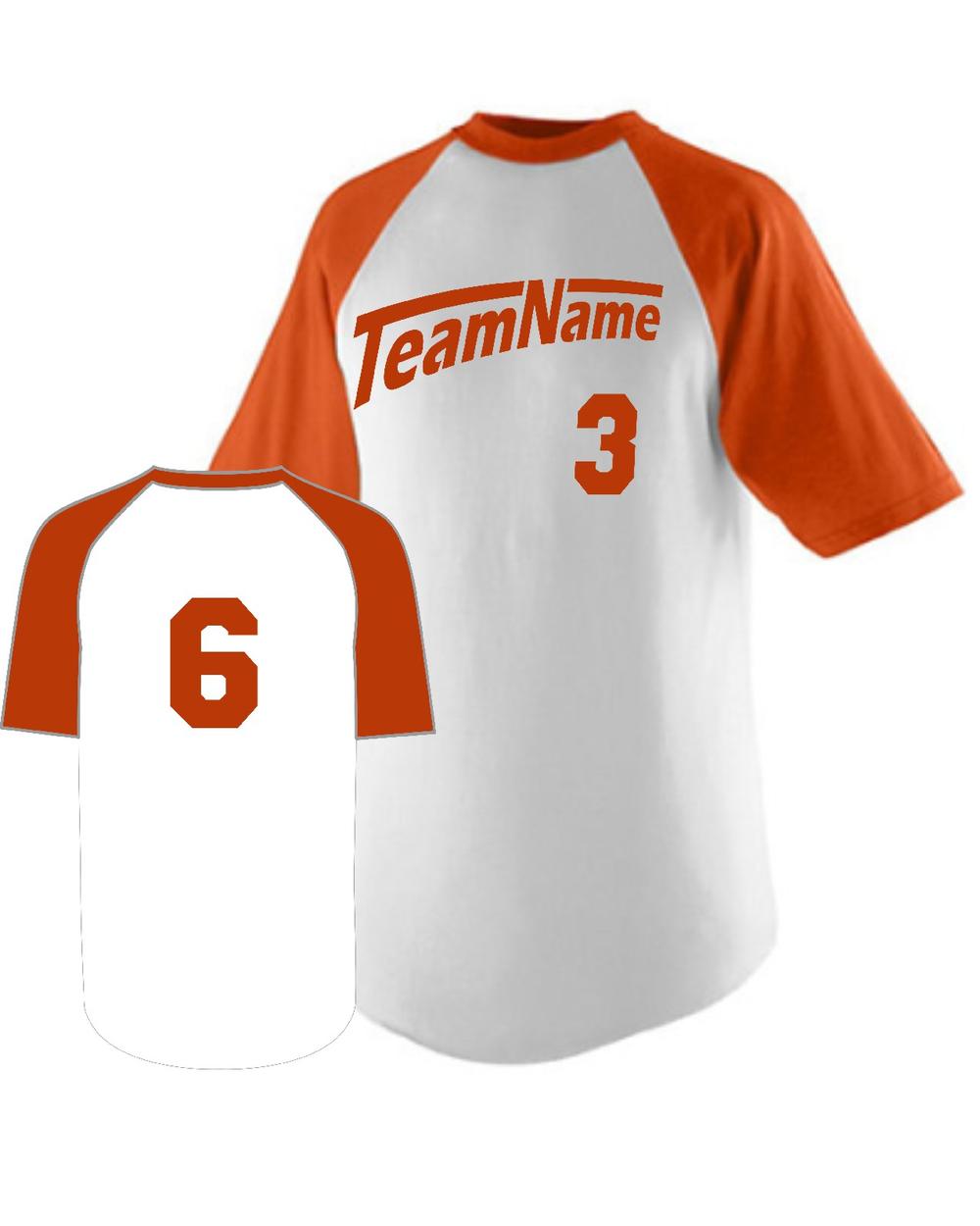Augusta Youth Raglan S/S Custom Baseball Jersey, color: White/Orange