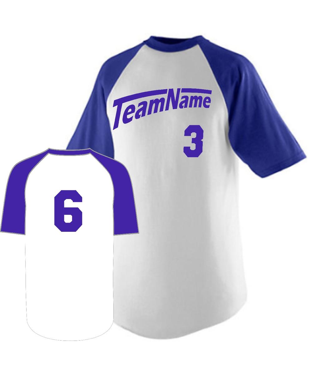 Augusta Youth Raglan S/S Custom Baseball Jersey, color: White/Purple