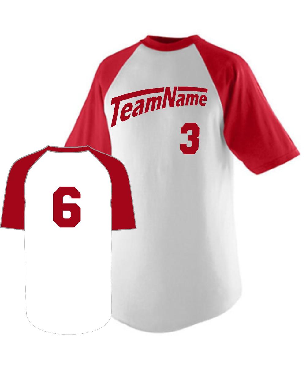 Augusta Youth Raglan S/S Custom Baseball Jersey, color: White/Red